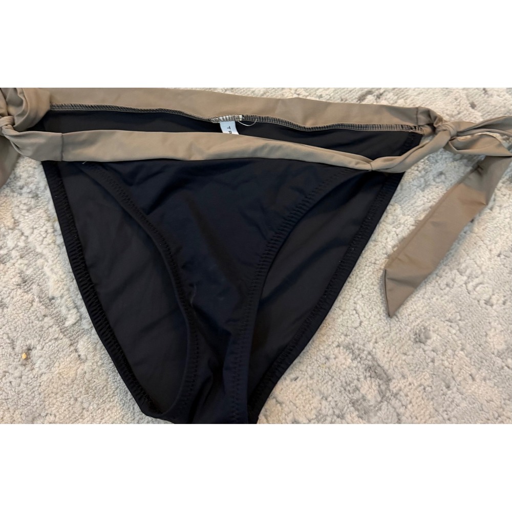 Trina‎ Turk Womens Bikini Bottom Black Taupe Side Tie Swim Brief Small